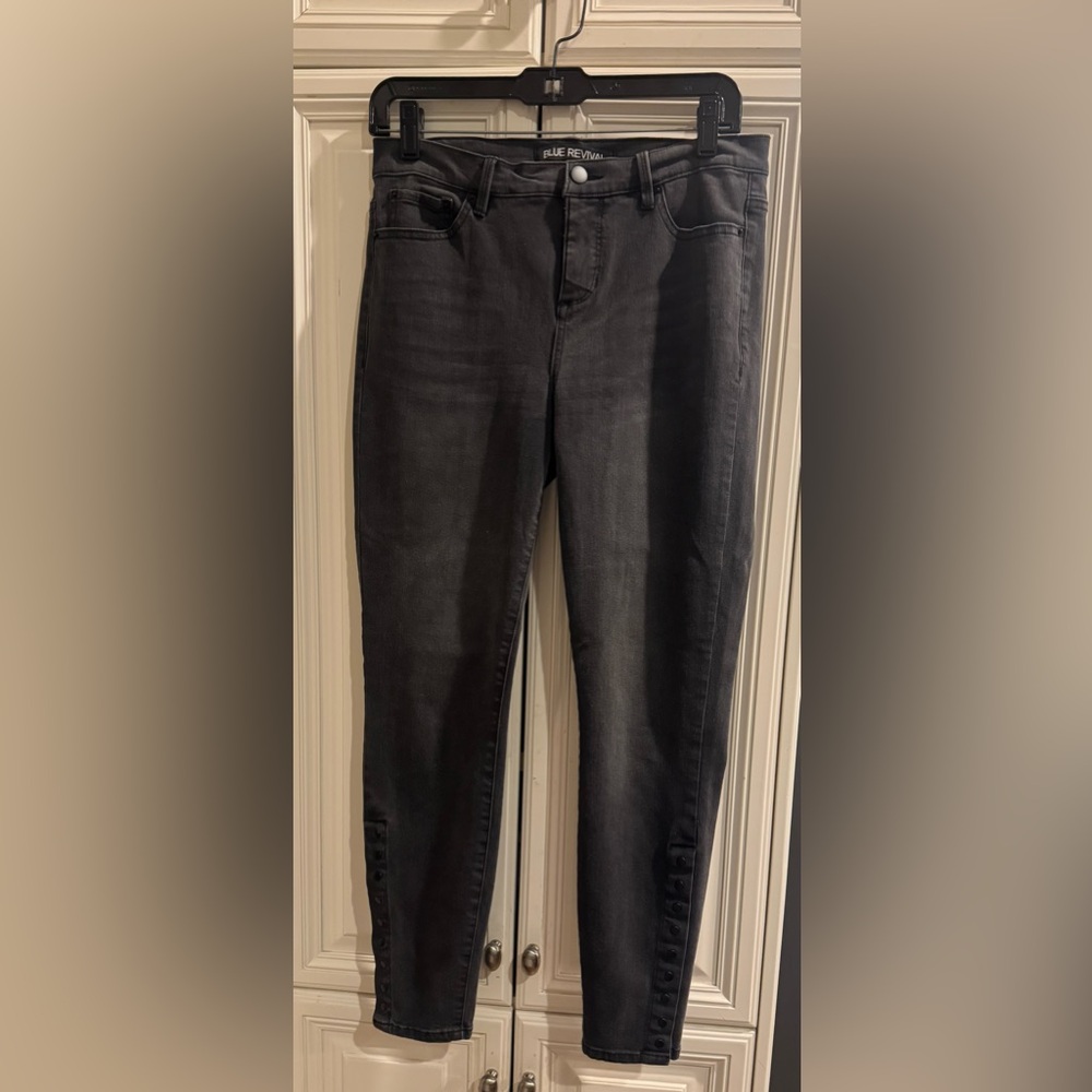 Blue Revival Women’s Jeans Size 28 Black High-Rise Skinny Decorated Leg